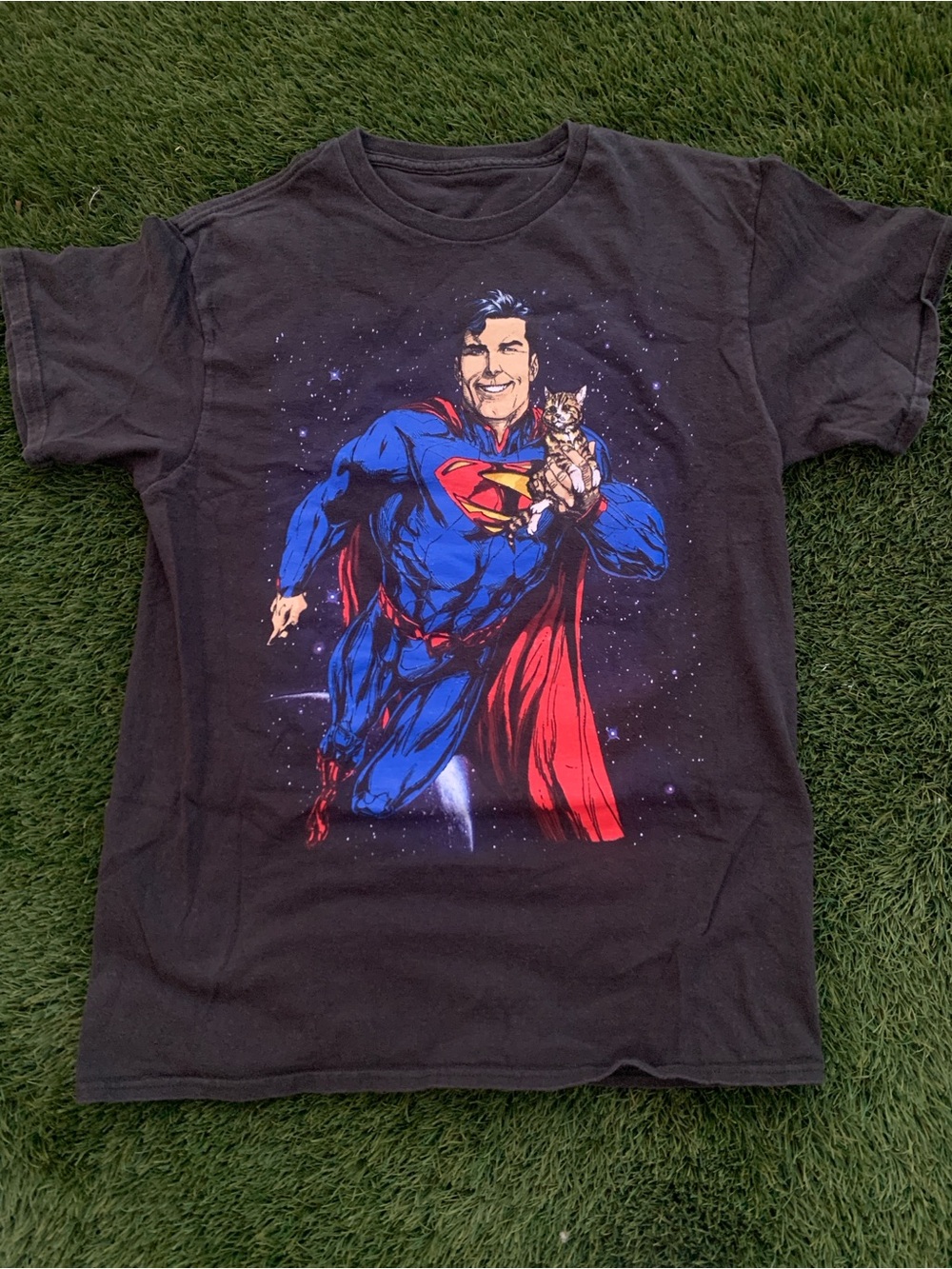 DC Comics Black Short Sleeve Tee with Blue and Red Superman Graphic
